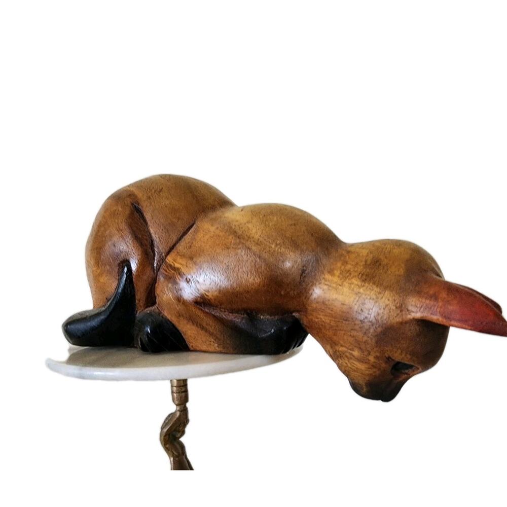 Solid Wood Cat Shelf Sitter Figurine VTG Thailand 10" Mandalay Bay Co Cottage